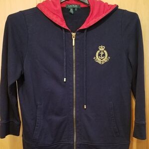 RALPH LAUREN WOMAN'S NAUTICAL CREST HOODIE FULL ZIPPER JACKET SIZE LARGE